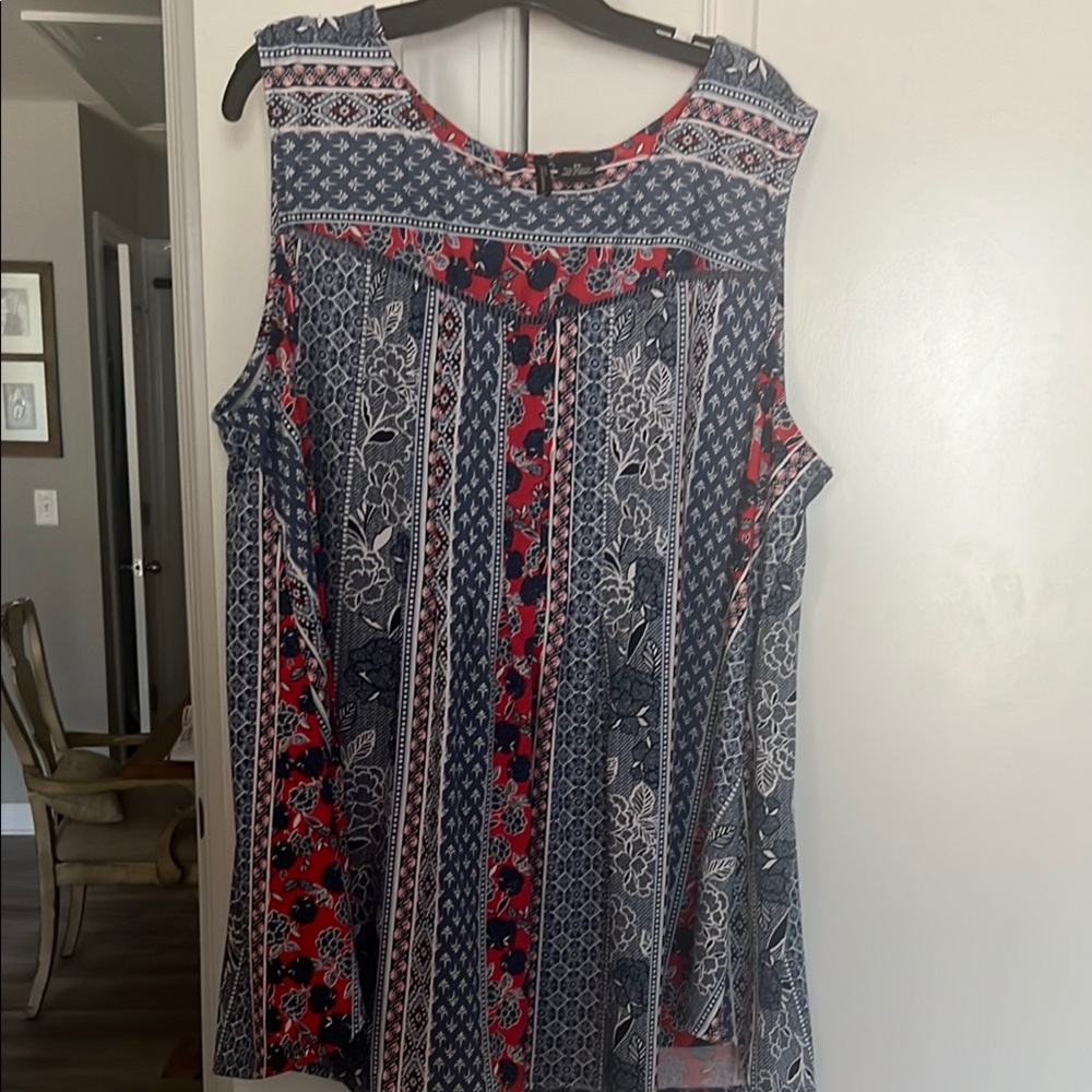 New Directions Blue and White Relaxed Tank Top